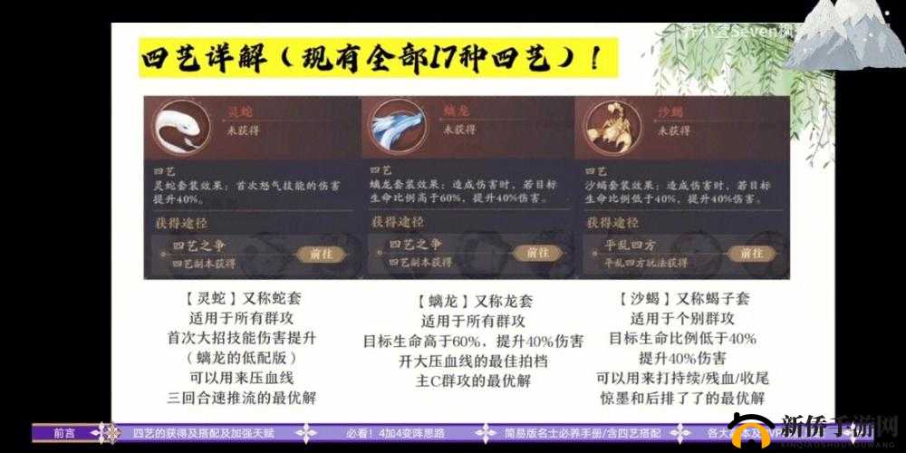 花亦山心之月四艺全解：属性揭秘与装备优化攻略