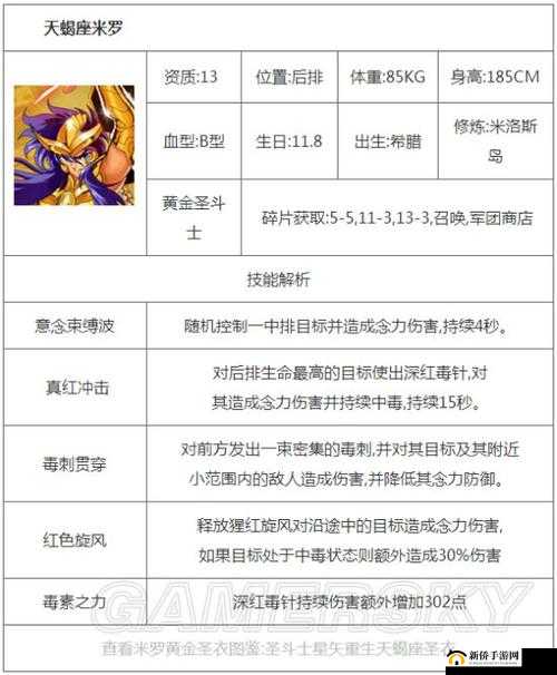 圣斗士星矢重生天蝎米罗技能全方位深度点评