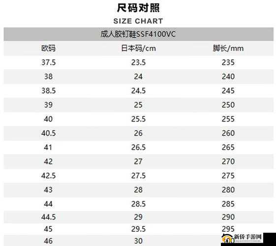 日本尺码欧美尺码对照表